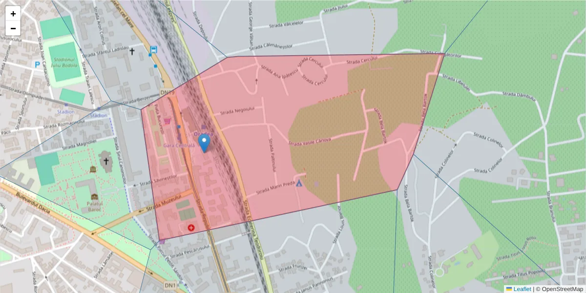 Hartă a codului poștal  și a codurilor poștale învecinate