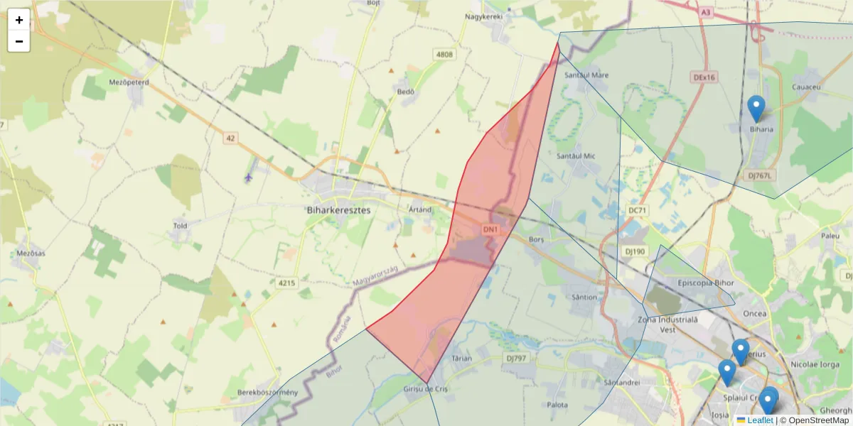 Hartă a codului poștal  și a codurilor poștale învecinate
