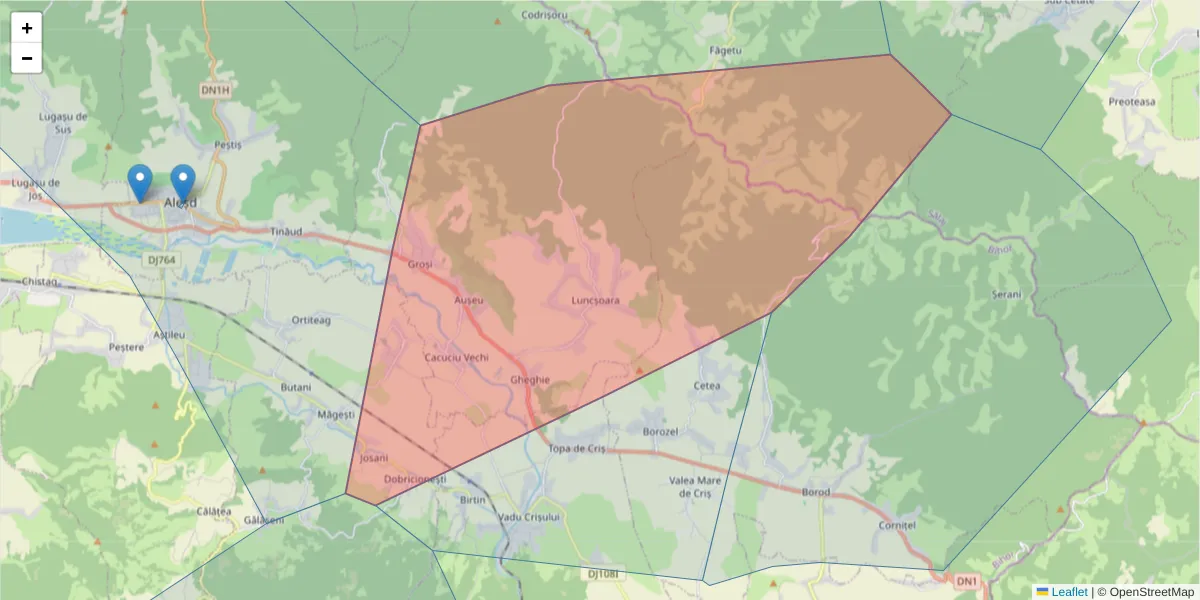 Hartă a codului poștal  și a codurilor poștale învecinate