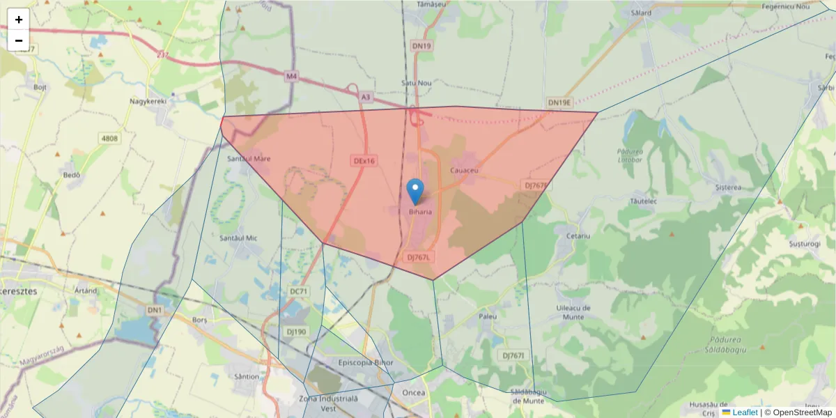 Hartă a codului poștal  și a codurilor poștale învecinate