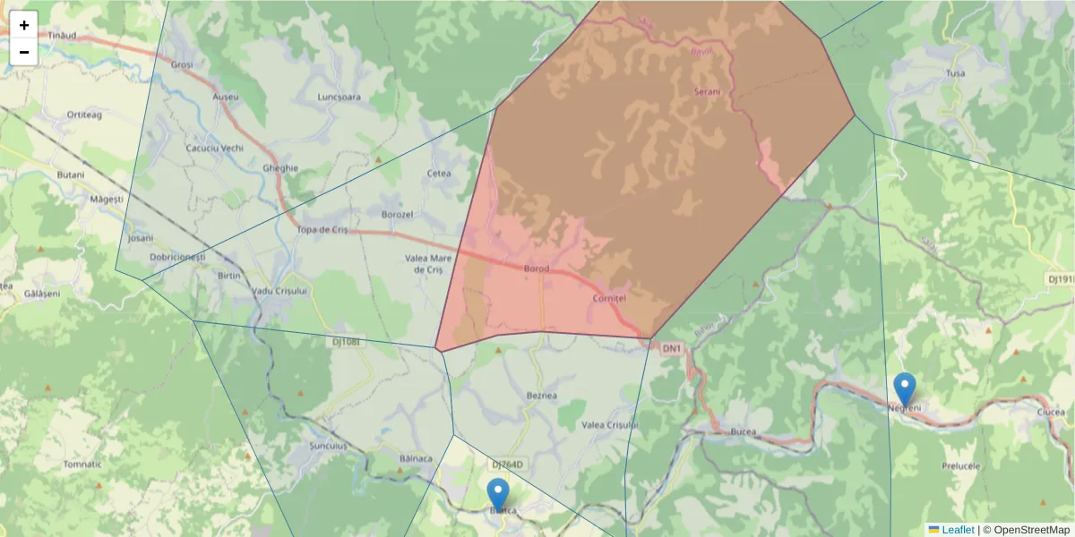 Hartă a codului poștal  și a codurilor poștale învecinate