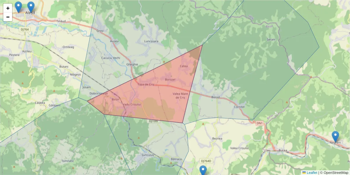 Hartă a codului poștal  și a codurilor poștale învecinate