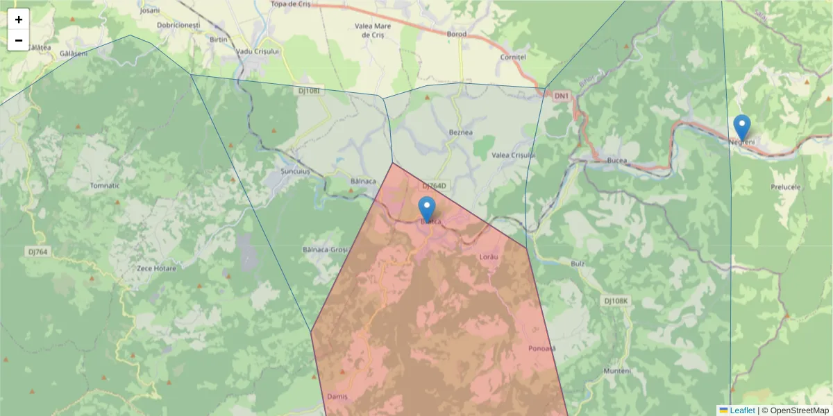 Hartă a codului poștal  și a codurilor poștale învecinate