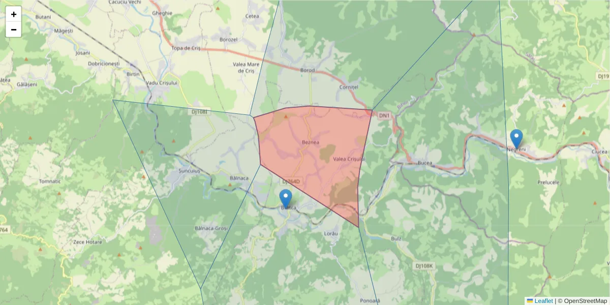 Hartă a codului poștal  și a codurilor poștale învecinate