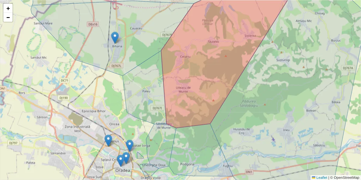 Hartă a codului poștal  și a codurilor poștale învecinate