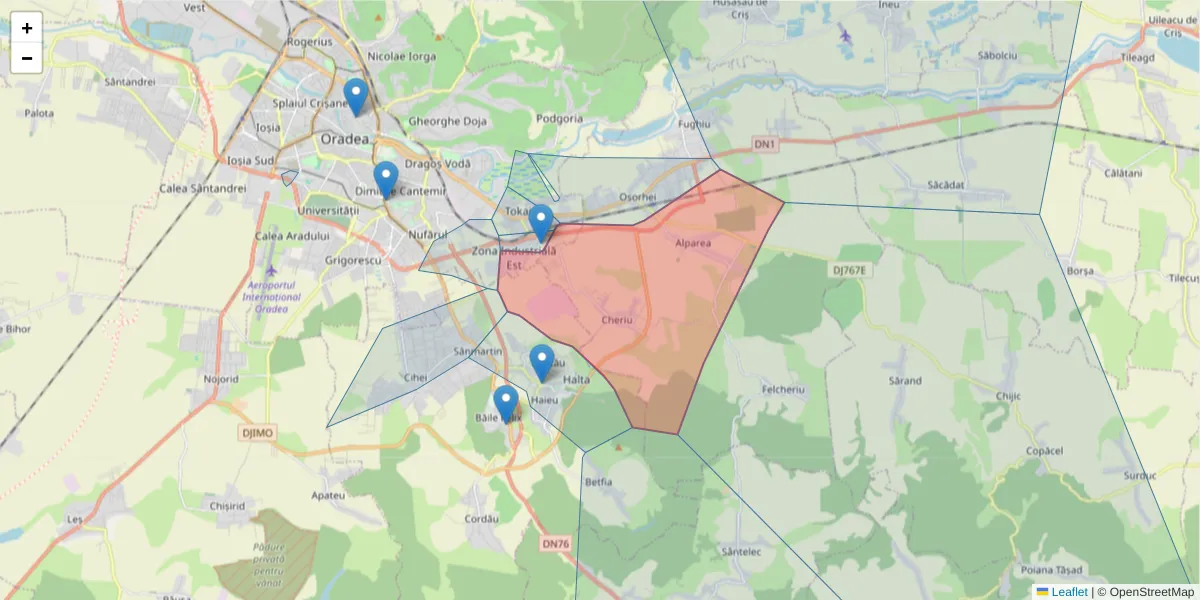 Hartă a codului poștal  și a codurilor poștale învecinate