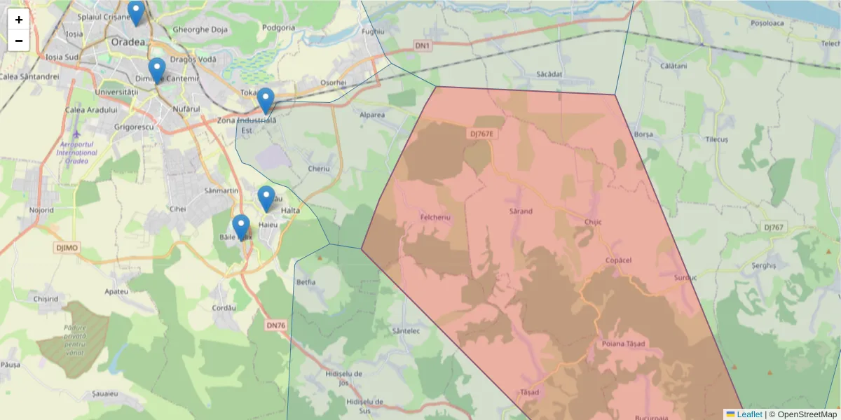 Hartă a codului poștal  și a codurilor poștale învecinate