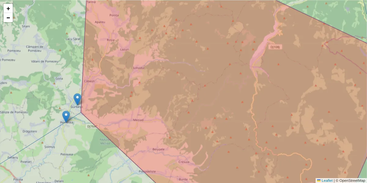 Hartă a codului poștal  și a codurilor poștale învecinate