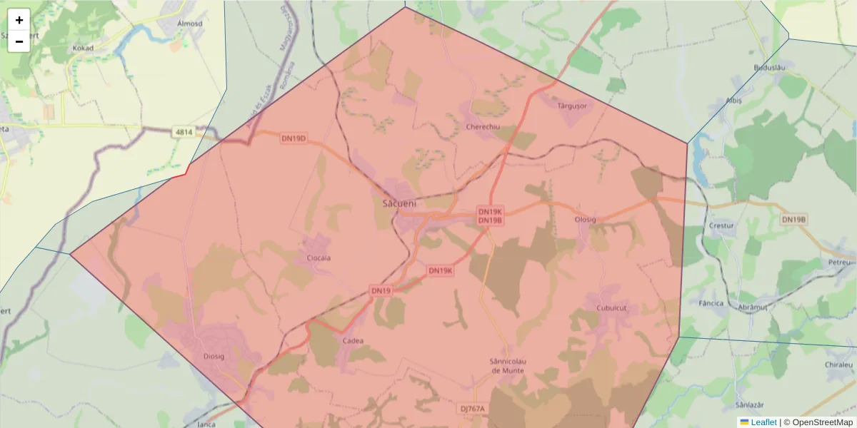 Hartă a codului poștal  și a codurilor poștale învecinate