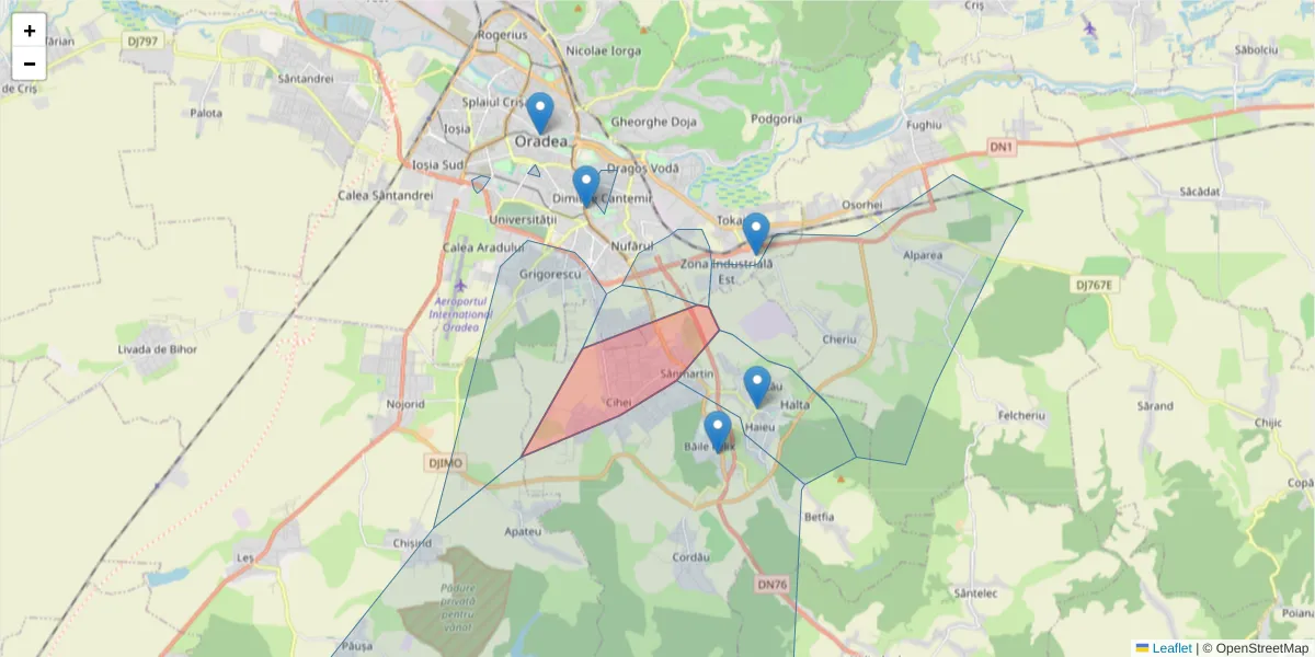 Hartă a codului poștal  și a codurilor poștale învecinate