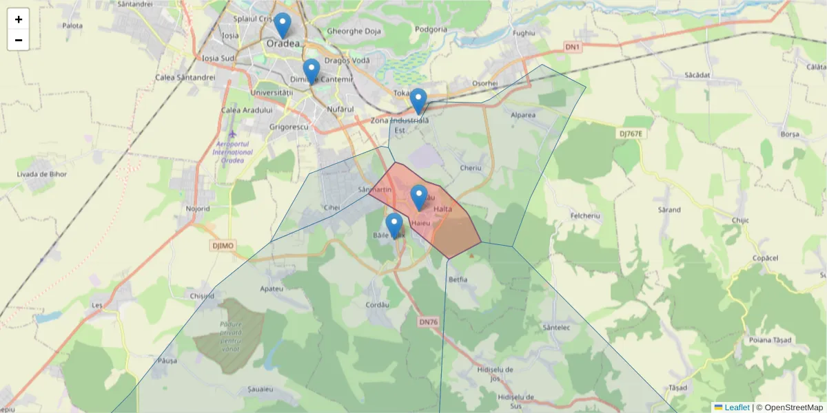 Hartă a codului poștal  și a codurilor poștale învecinate