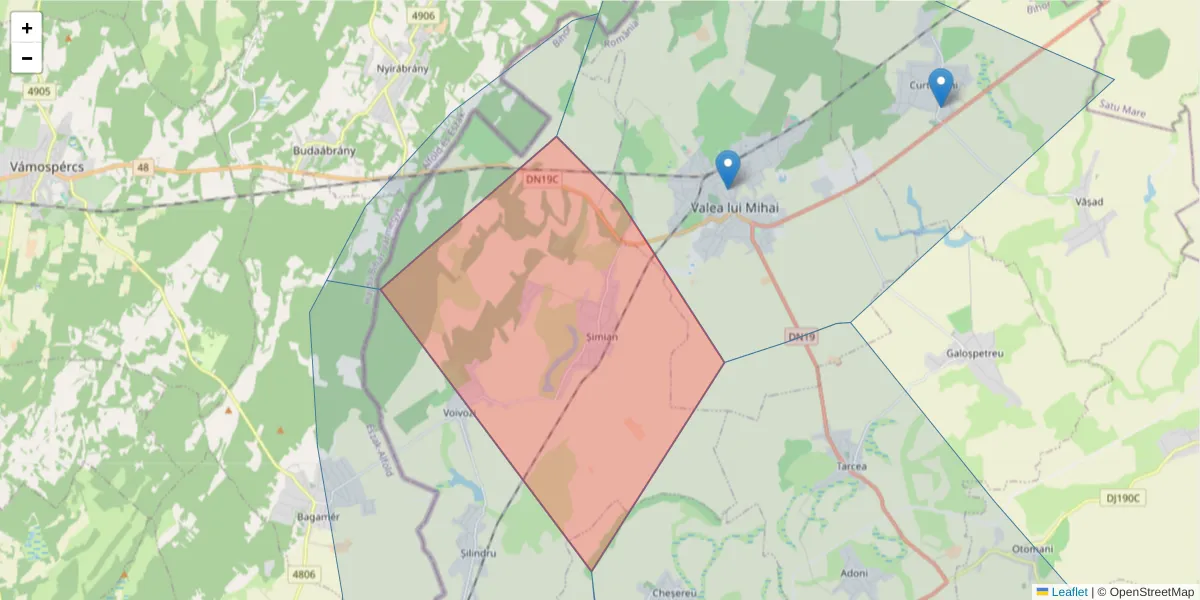Hartă a codului poștal  și a codurilor poștale învecinate