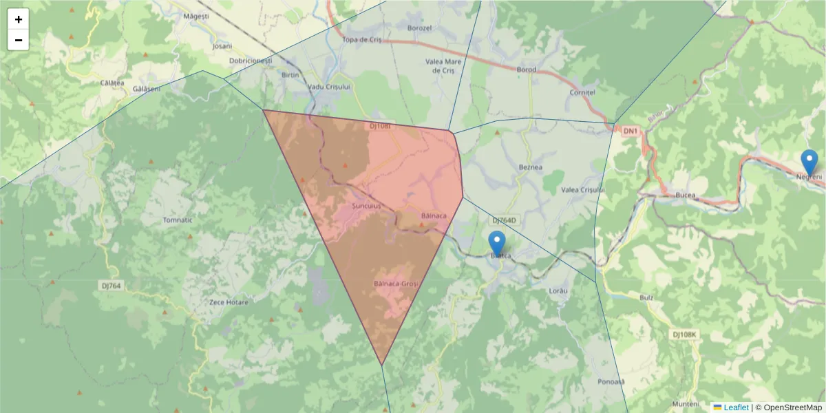 Hartă a codului poștal  și a codurilor poștale învecinate