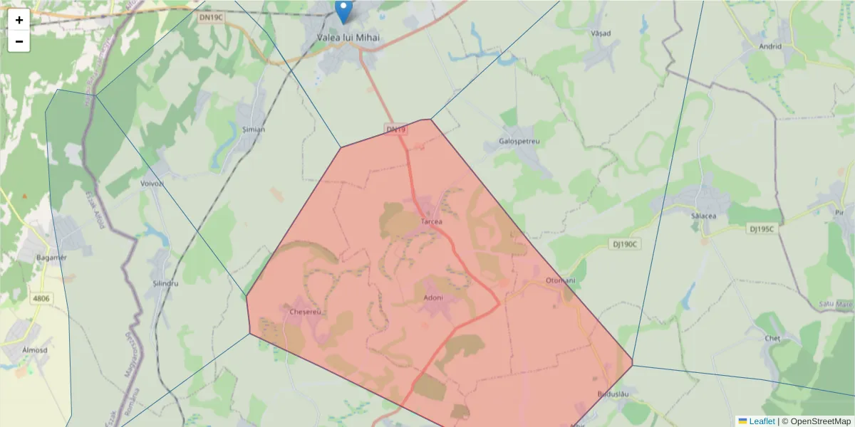 Hartă a codului poștal  și a codurilor poștale învecinate