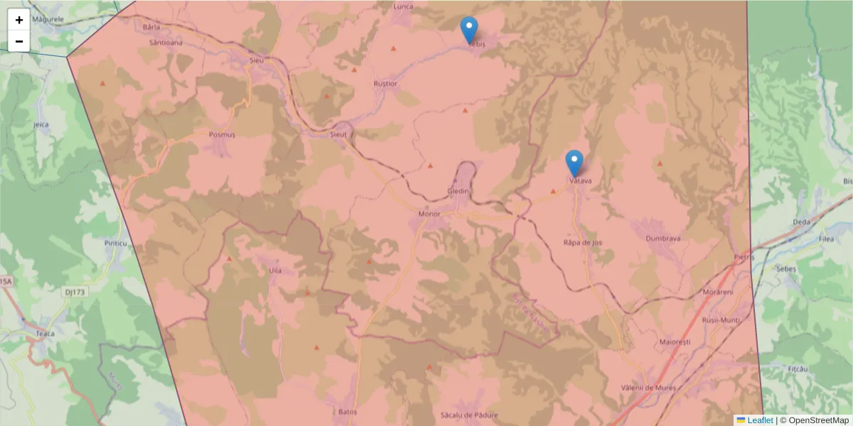Hartă a codului poștal  și a codurilor poștale învecinate