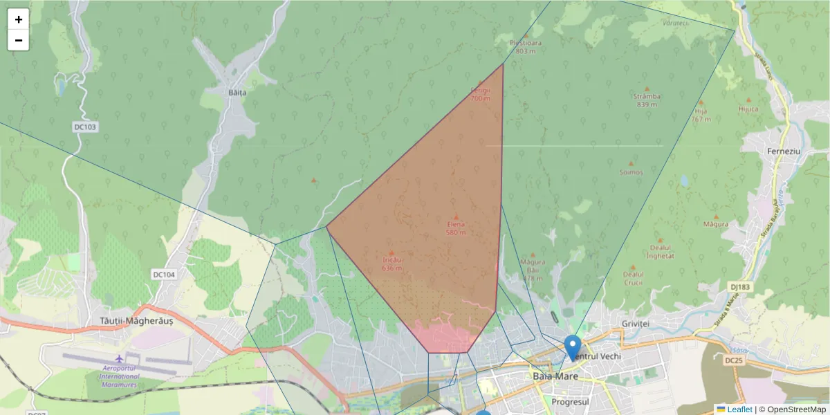Hartă a codului poștal  și a codurilor poștale învecinate