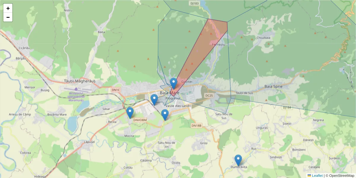 Hartă a codului poștal  și a codurilor poștale învecinate