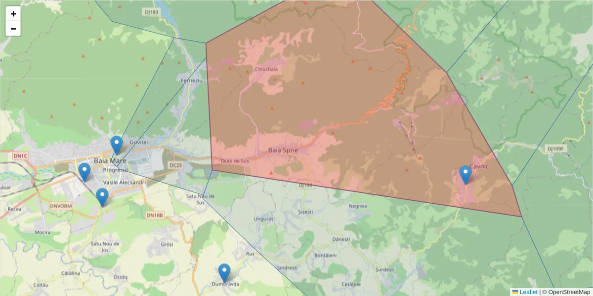 Hartă a codului poștal  și a codurilor poștale învecinate