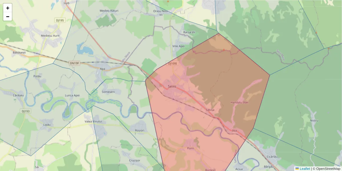 Hartă a codului poștal  și a codurilor poștale învecinate