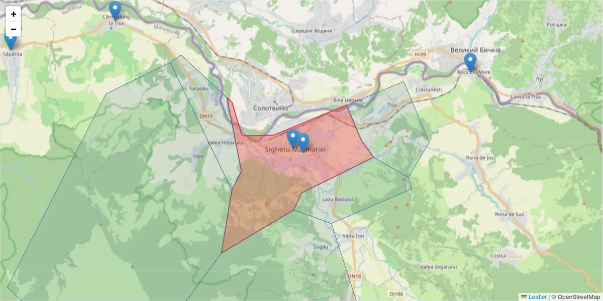 Hartă a codului poștal  și a codurilor poștale învecinate
