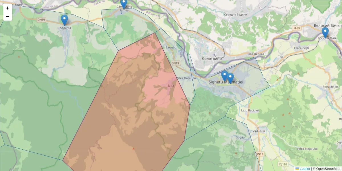 Hartă a codului poștal  și a codurilor poștale învecinate