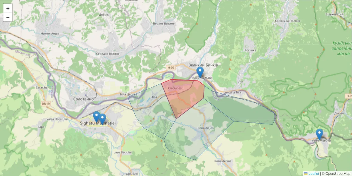 Hartă a codului poștal  și a codurilor poștale învecinate