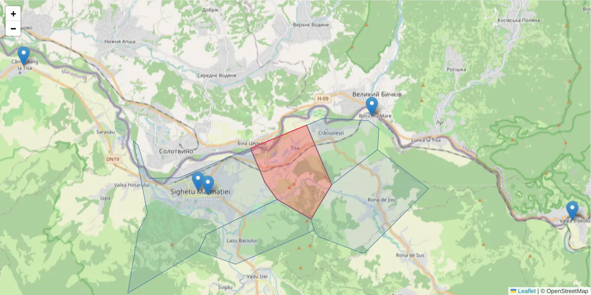 Hartă a codului poștal  și a codurilor poștale învecinate