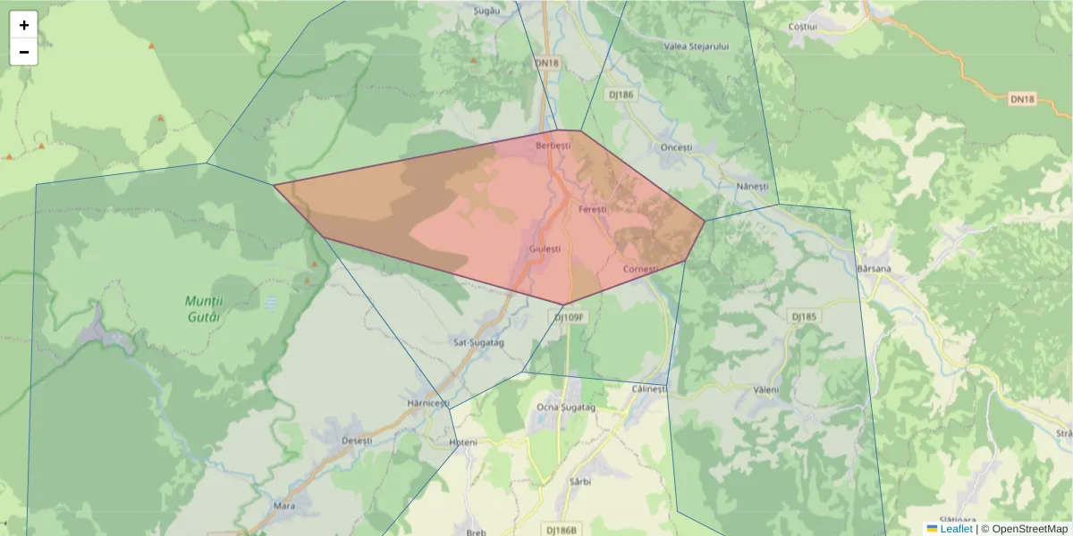 Hartă a codului poștal  și a codurilor poștale învecinate