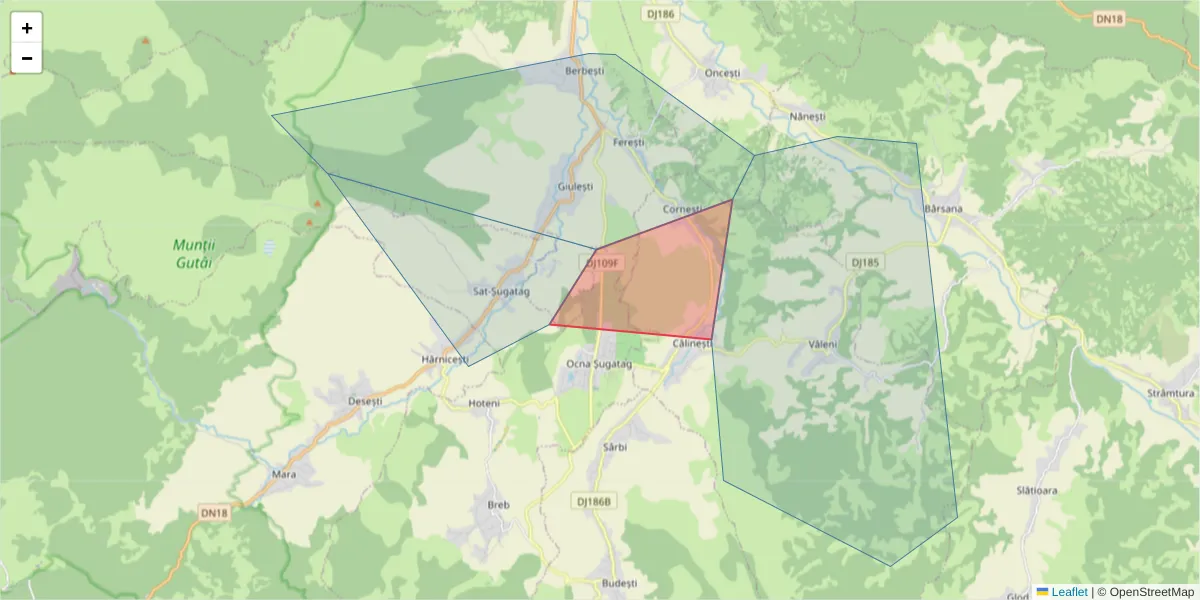 Hartă a codului poștal  și a codurilor poștale învecinate