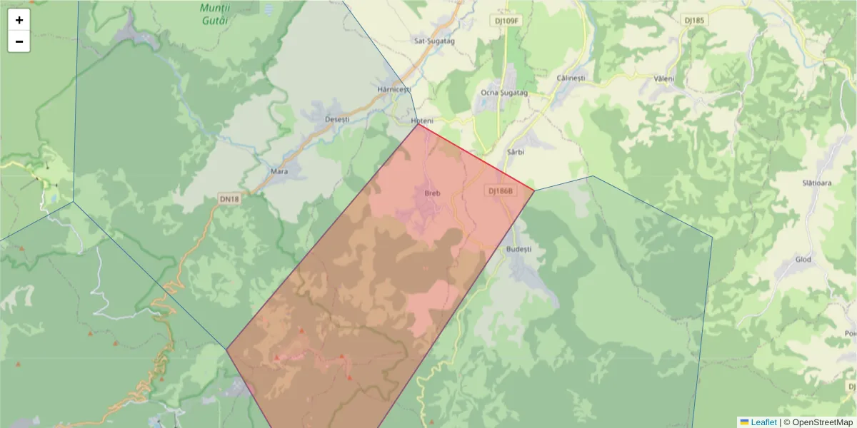 Hartă a codului poștal  și a codurilor poștale învecinate