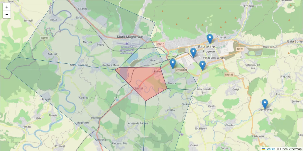 Hartă a codului poștal  și a codurilor poștale învecinate