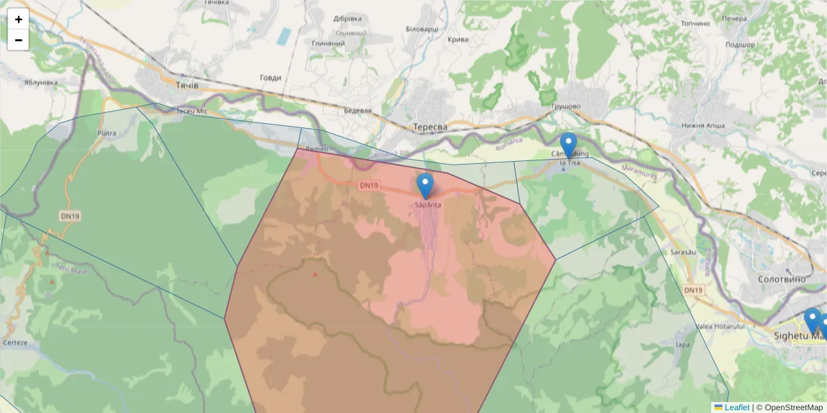 Hartă a codului poștal  și a codurilor poștale învecinate