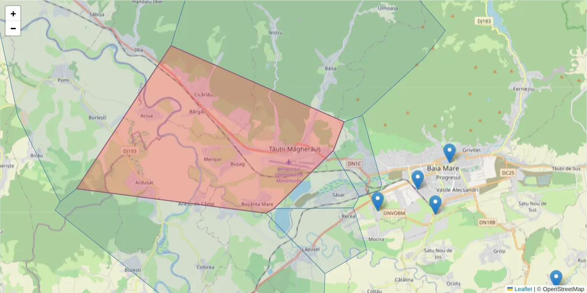 Hartă a codului poștal  și a codurilor poștale învecinate