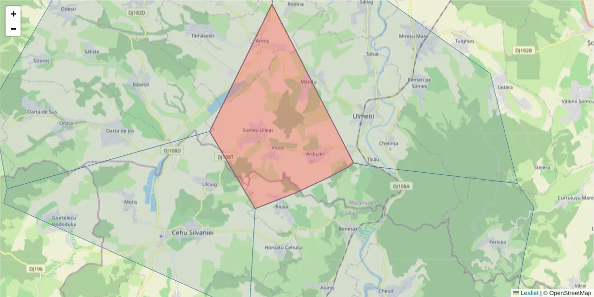 Hartă a codului poștal  și a codurilor poștale învecinate