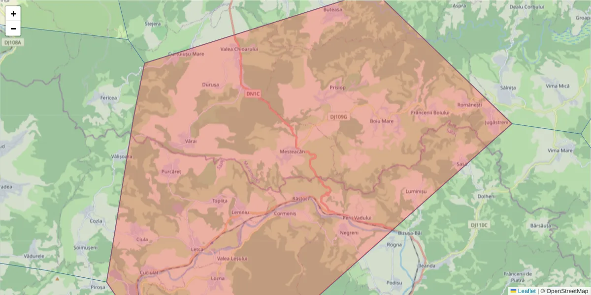 Hartă a codului poștal  și a codurilor poștale învecinate