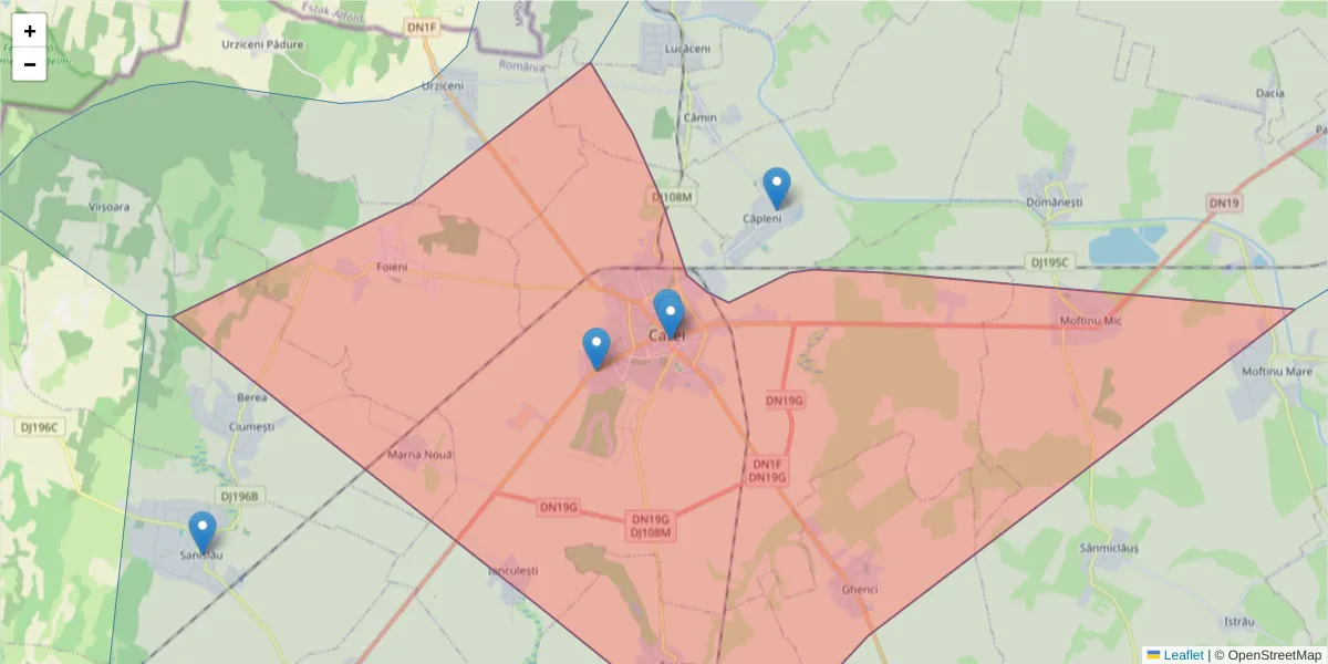 Hartă a codului poștal  și a codurilor poștale învecinate