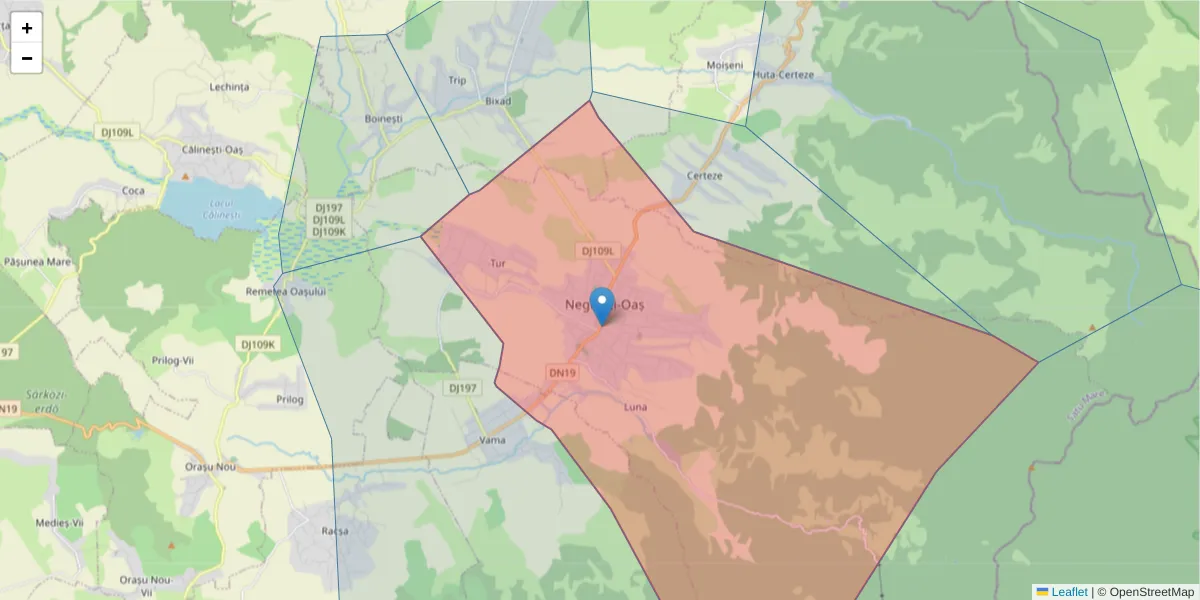 Hartă a codului poștal  și a codurilor poștale învecinate