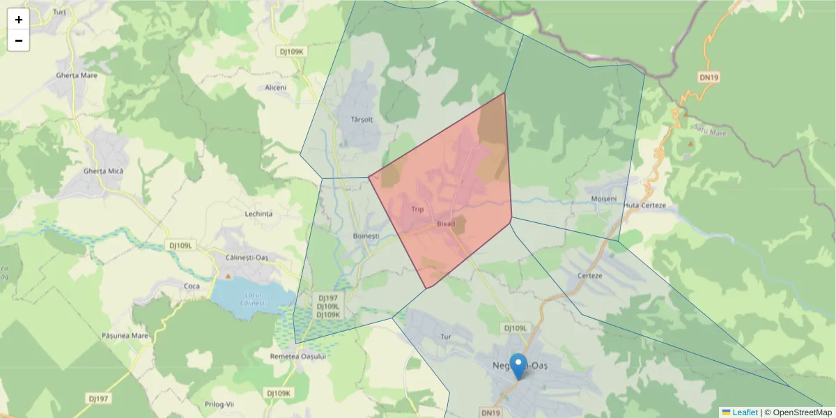 Hartă a codului poștal  și a codurilor poștale învecinate