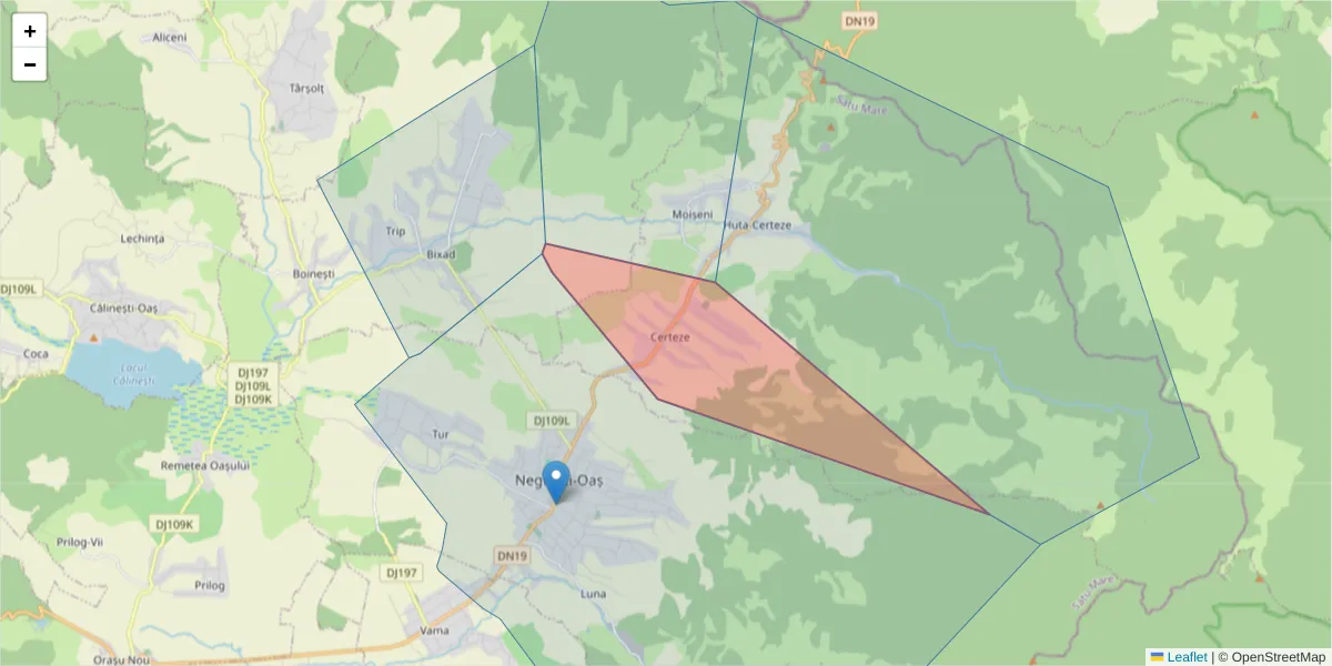 Hartă a codului poștal  și a codurilor poștale învecinate