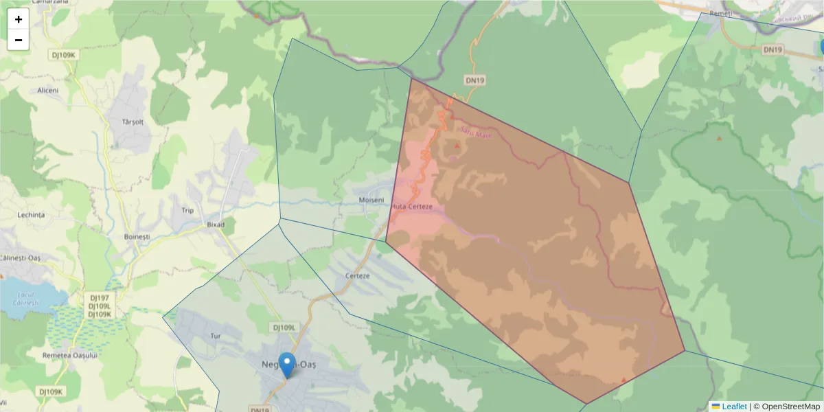 Hartă a codului poștal  și a codurilor poștale învecinate
