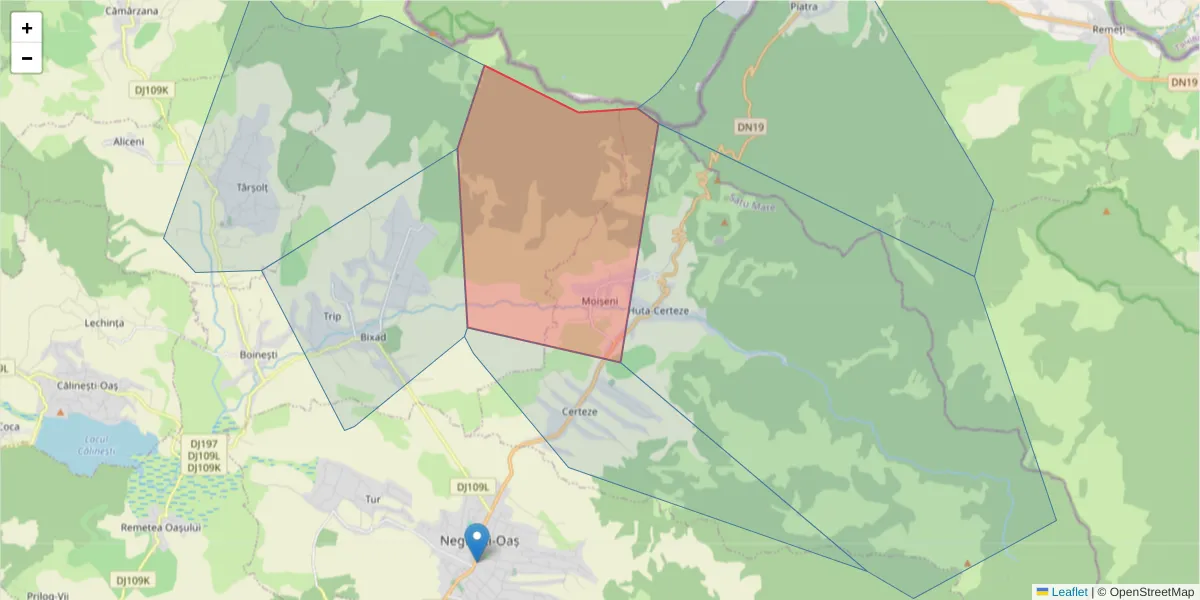 Hartă a codului poștal  și a codurilor poștale învecinate