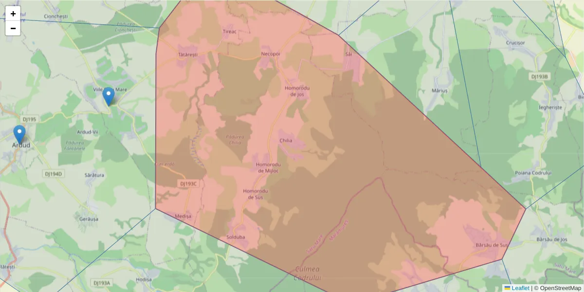 Hartă a codului poștal  și a codurilor poștale învecinate