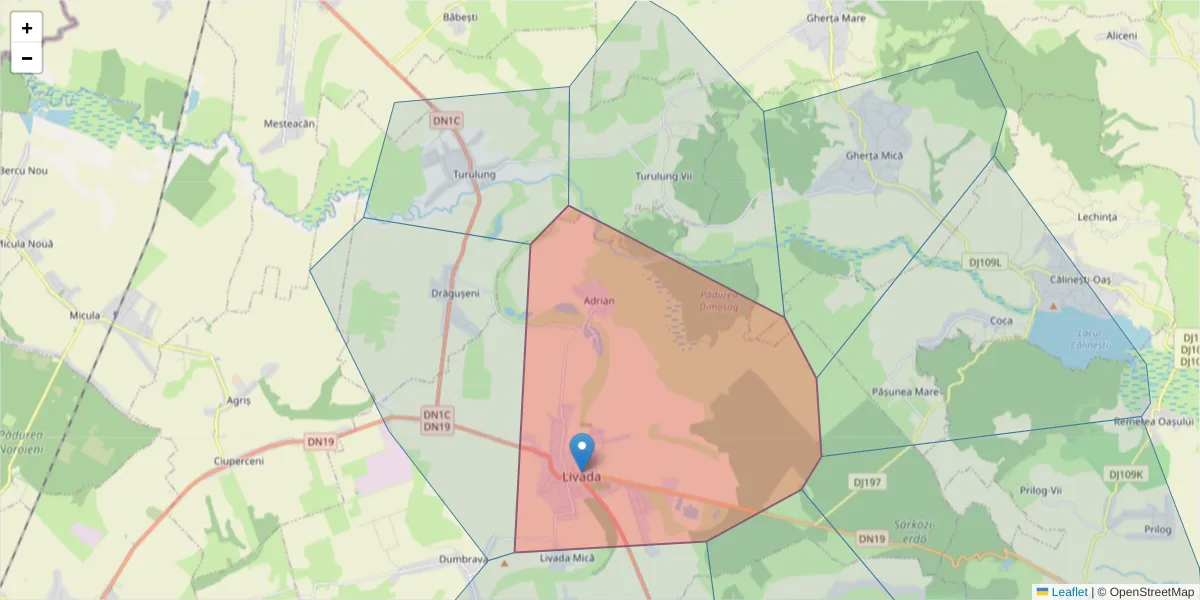 Hartă a codului poștal  și a codurilor poștale învecinate