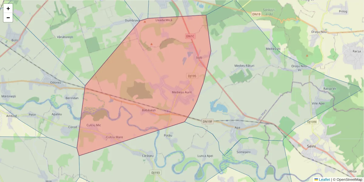Hartă a codului poștal  și a codurilor poștale învecinate