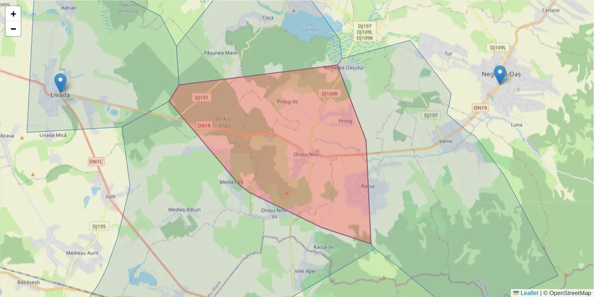 Hartă a codului poștal  și a codurilor poștale învecinate