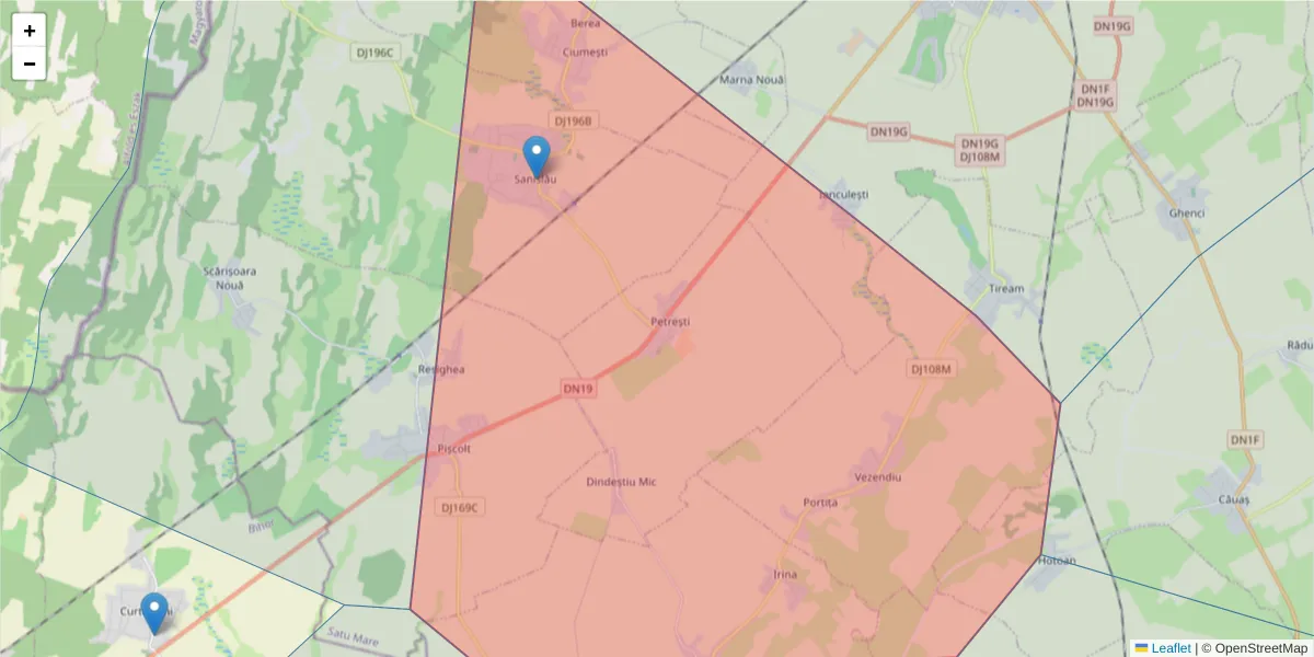 Hartă a codului poștal  și a codurilor poștale învecinate