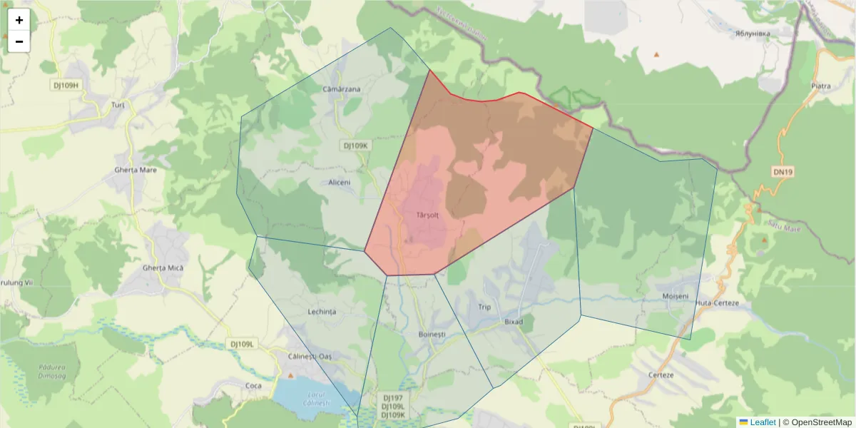 Hartă a codului poștal  și a codurilor poștale învecinate