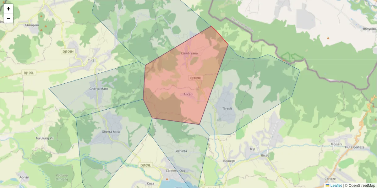 Hartă a codului poștal  și a codurilor poștale învecinate