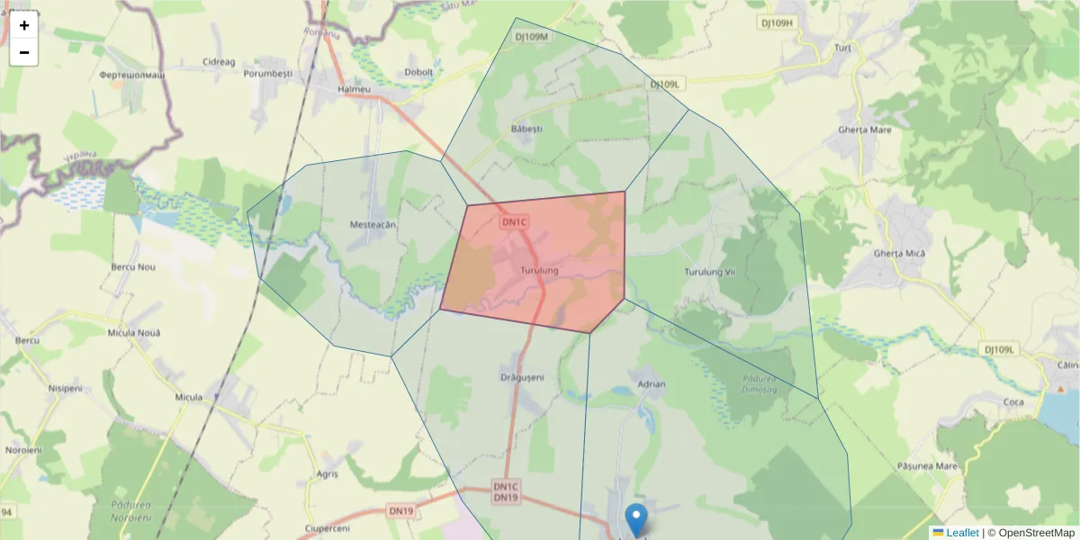 Hartă a codului poștal  și a codurilor poștale învecinate