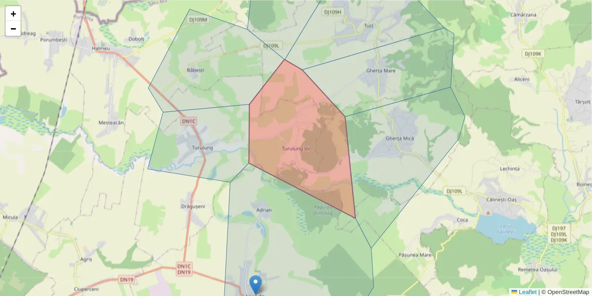 Hartă a codului poștal  și a codurilor poștale învecinate